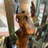 Vintage solid olive wood brutalizer floor lamp