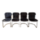 4 c2 chairs by cidue italy, in chrome metal and dark brown leather. 1970s.