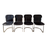 4 c2 chairs by cidue italy, in chrome metal and dark brown leather. 1970s.