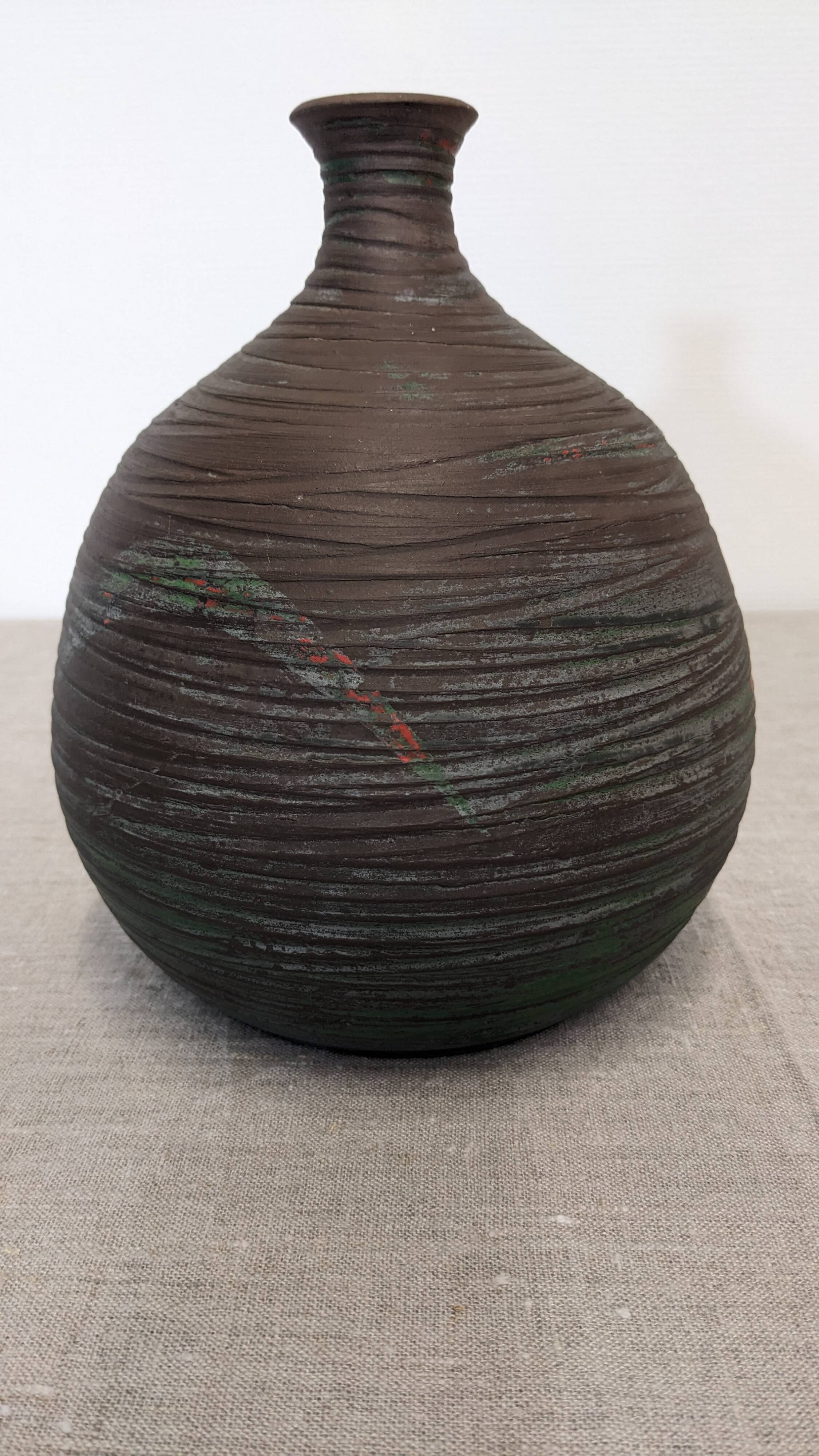 Vase boule Accolay en grès émaillé des années 50/60