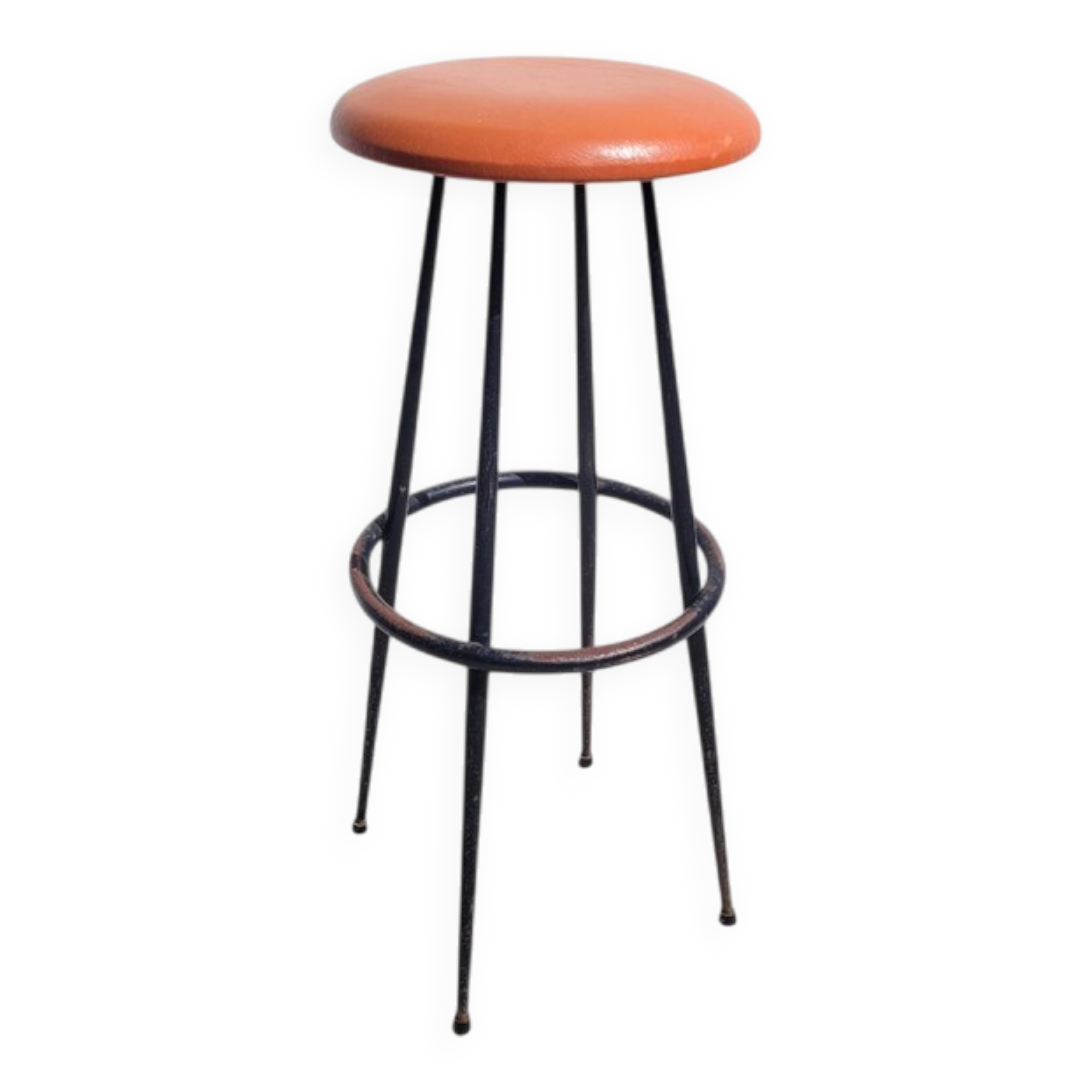 Vintage high stool in tawny faux leather