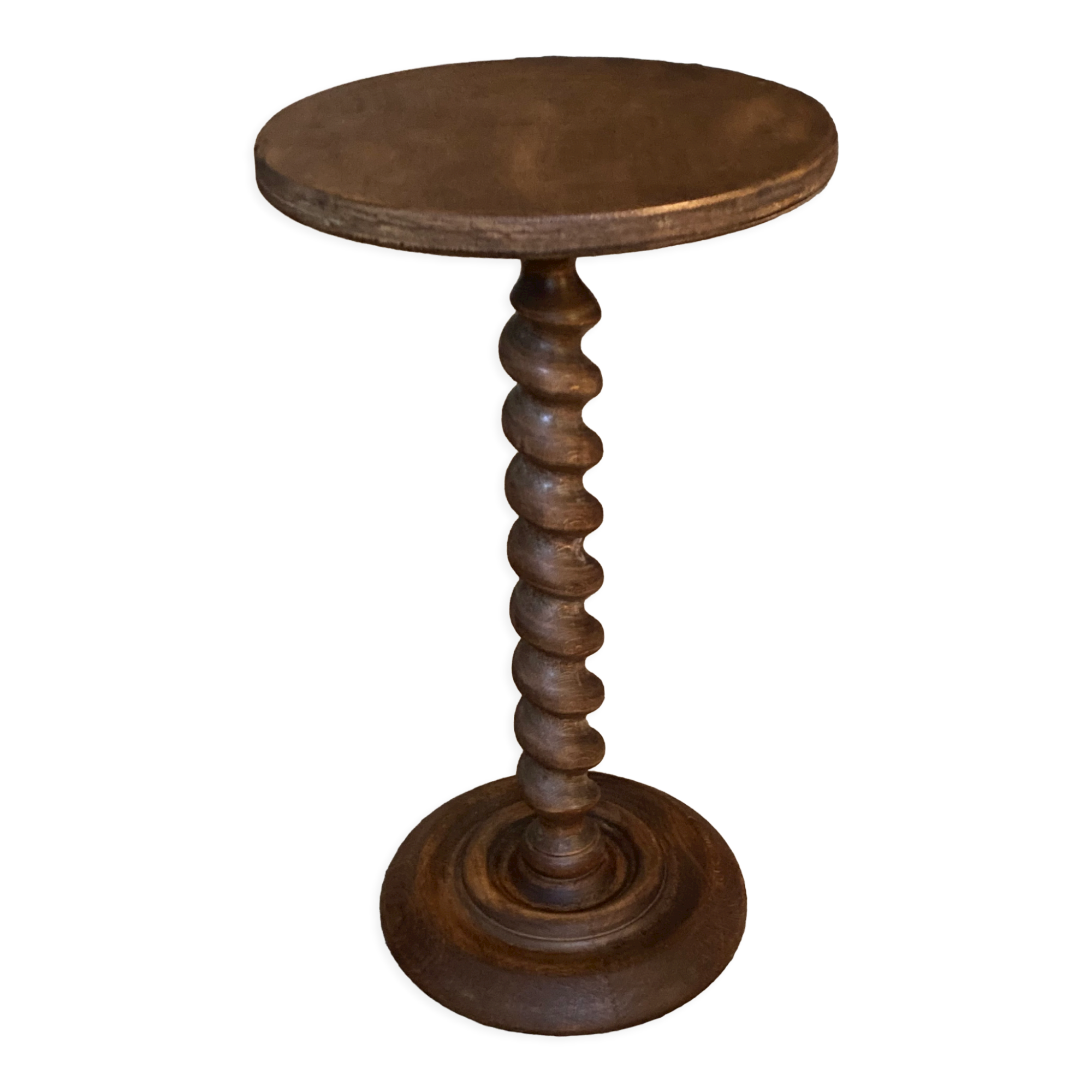 Guéridon torsadé vintage / sellette en bois tourné ancienne / table d’appoint vintage