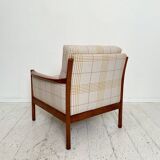Mid-Century Scandinavian Armchair in Cherry Wood and Checked Fabric, 1960s