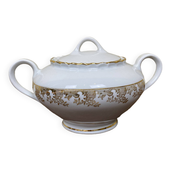 Sucrier porcelaine ADP france blanc et doré