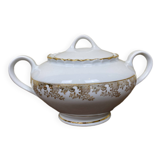 Sucrier porcelaine ADP france blanc et doré