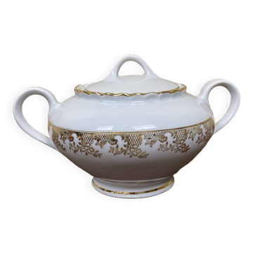 ADP France white and gold porcelain sugar bowl