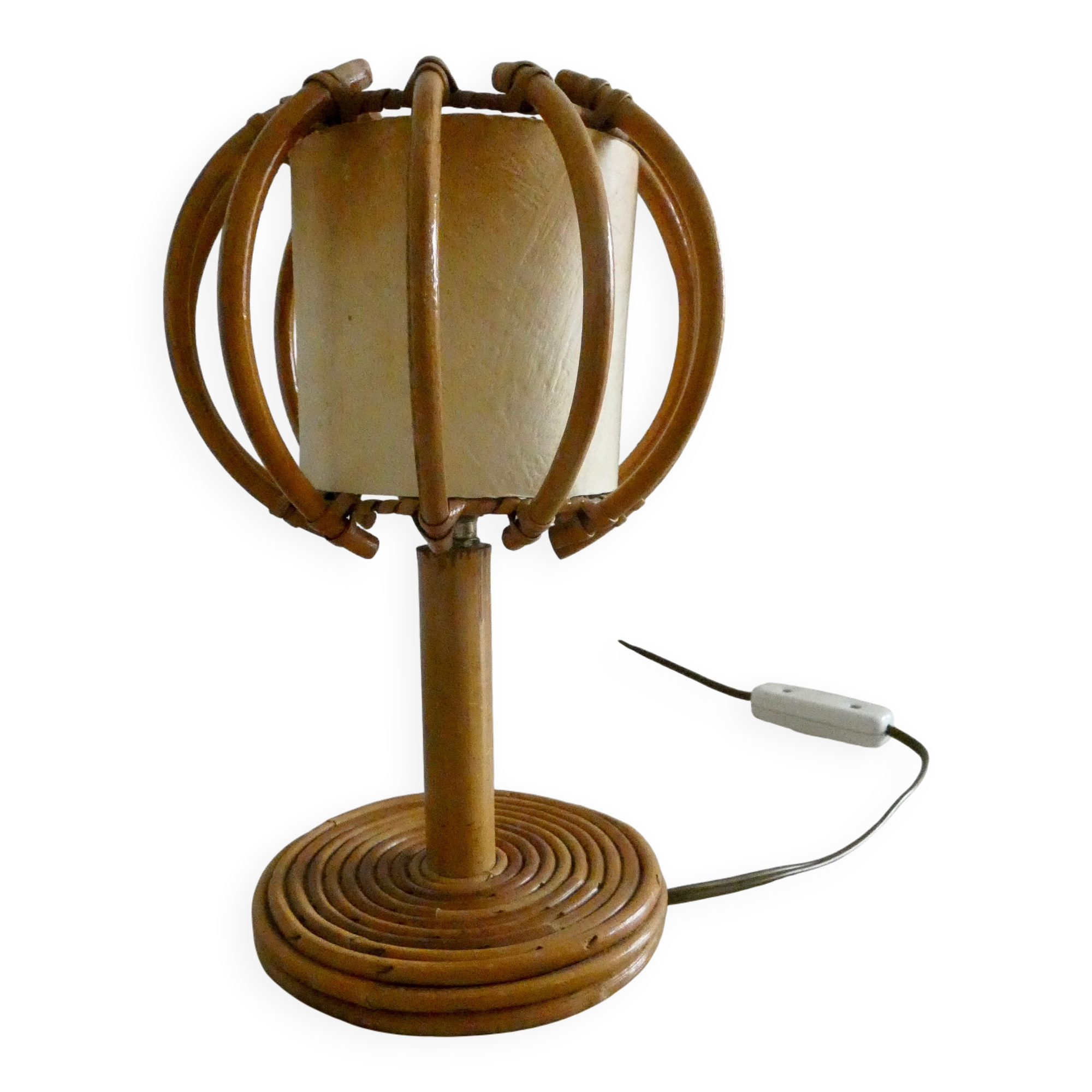 Lampe vintage Louis Soignot rotin
