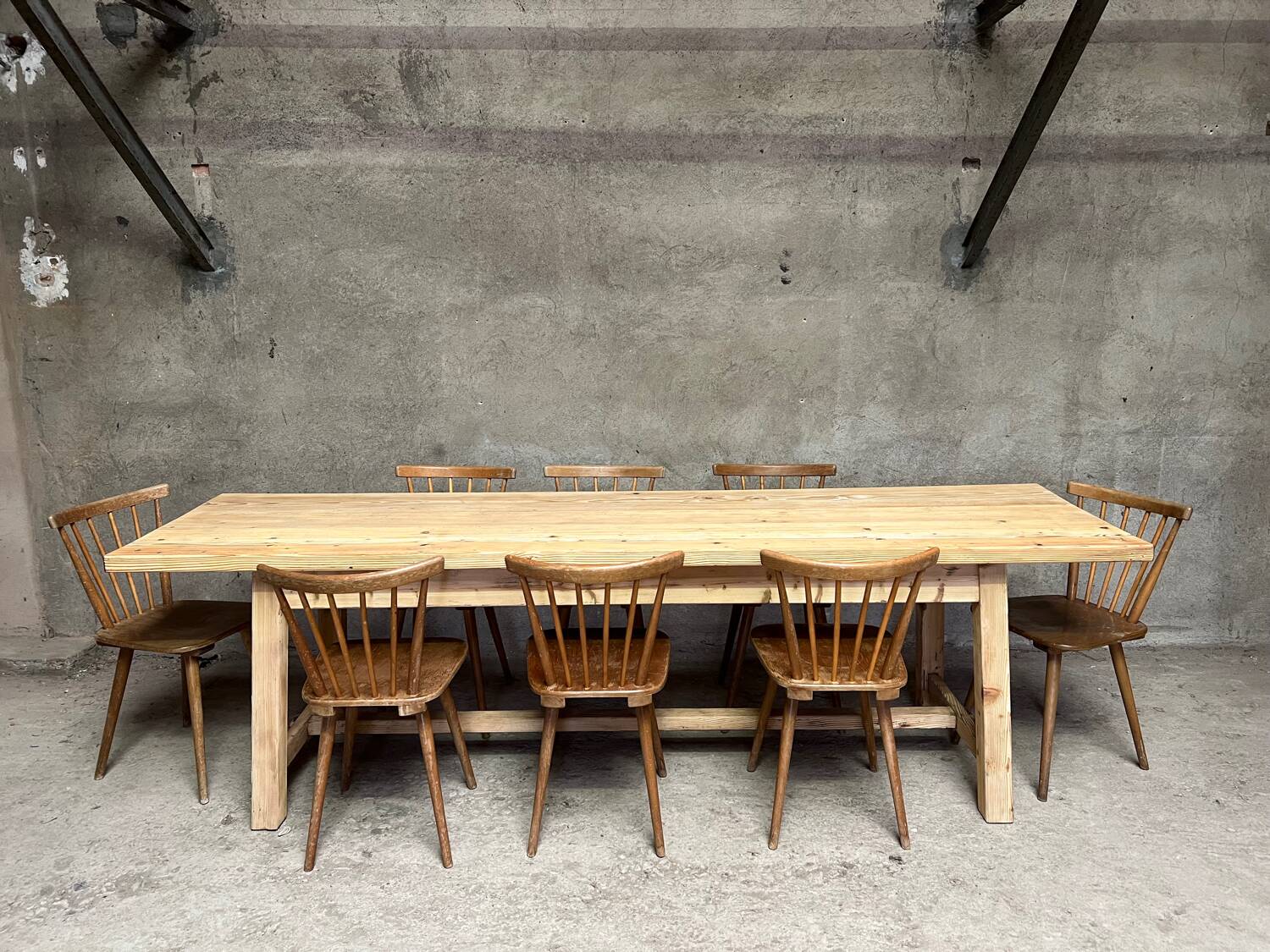 Old fir farm table 1930-1950 vintage country table