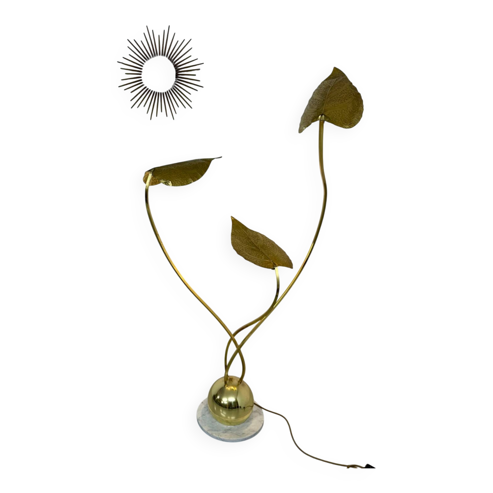 Rhubarb leaf floor lamp brass design Tomaso Barbi Italy an70