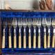 Box of 24 ivory and engraved silver metal cutlery - 19th century