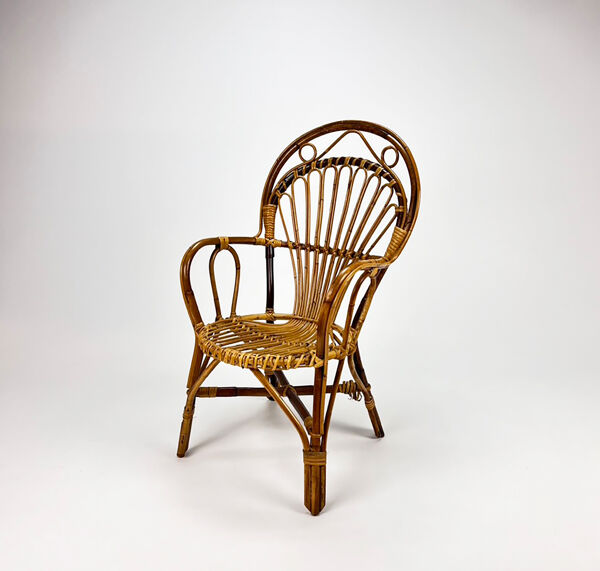 Chaise latérale en rotin du milieu du siècle, années 1960