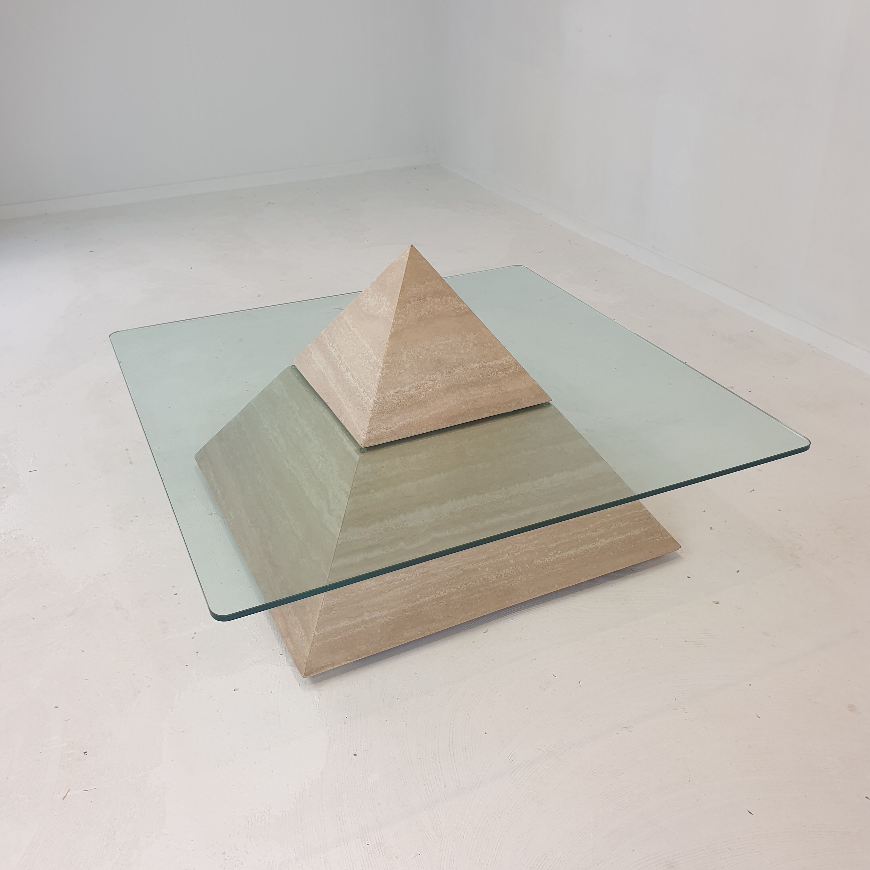 Italian Travertine Pyramid Coffee Table, 1980s
