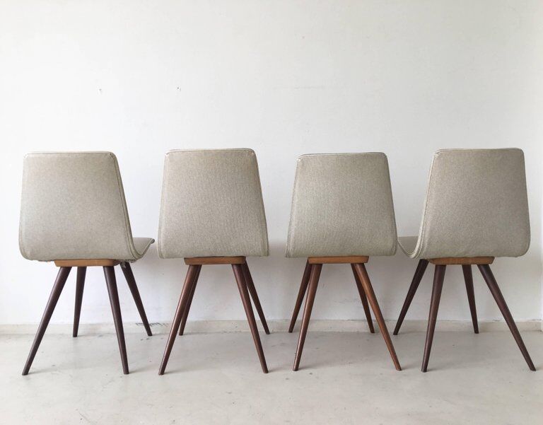 Ensemble de 4 chaises blanche et grise  années 1950