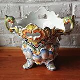 Vintage ceramic bouquet holder / cache-pot with old Rouen decoration.