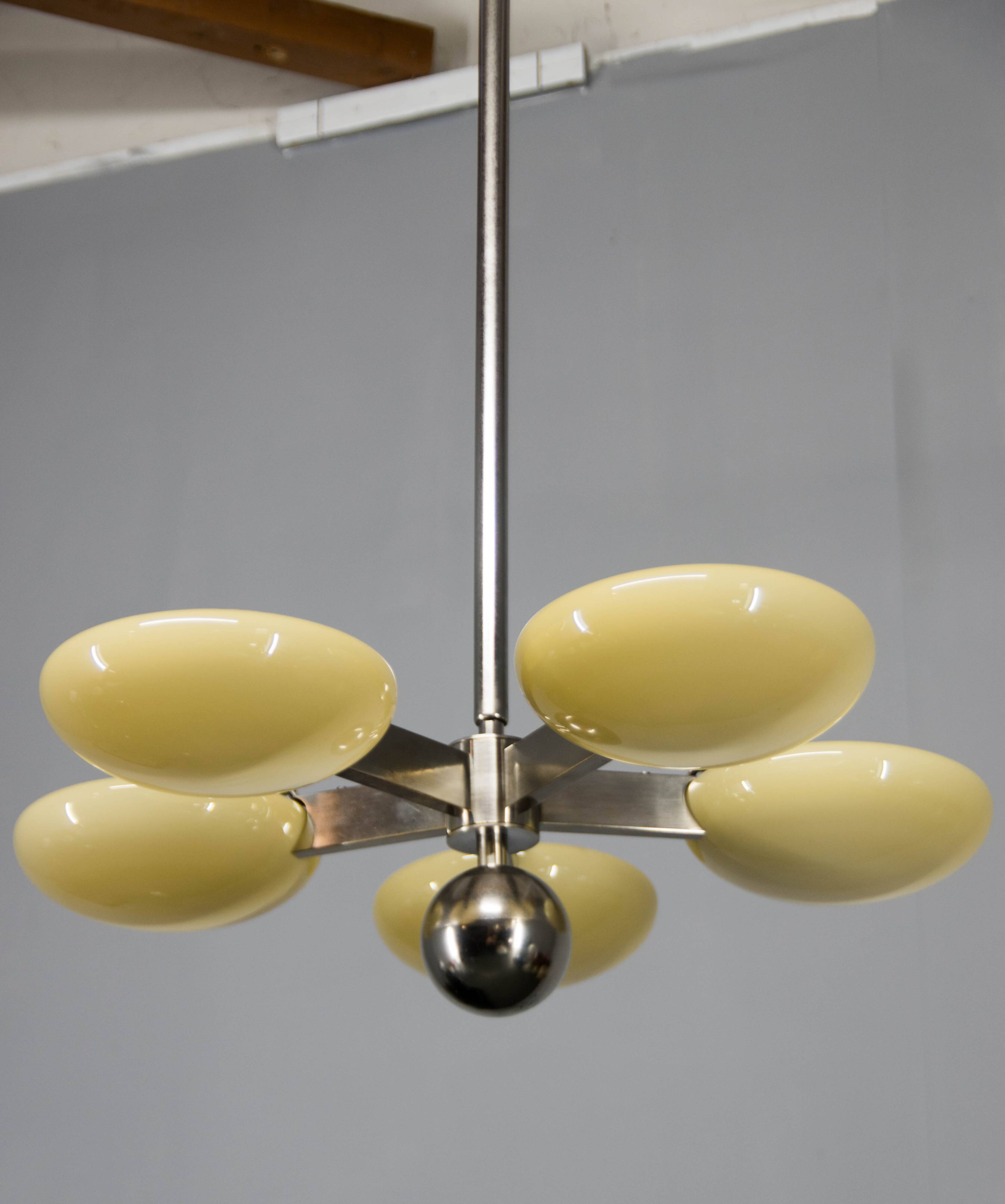 Exceptional Art Deco Functionalist Nickel-Plated Chandelier, 1930s