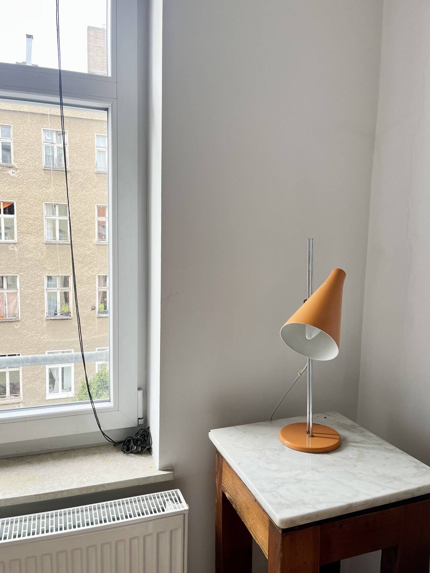 Vintage Mid-Century Table Lamp by Josef Hůrka for Lidokov | Orange & Chrome