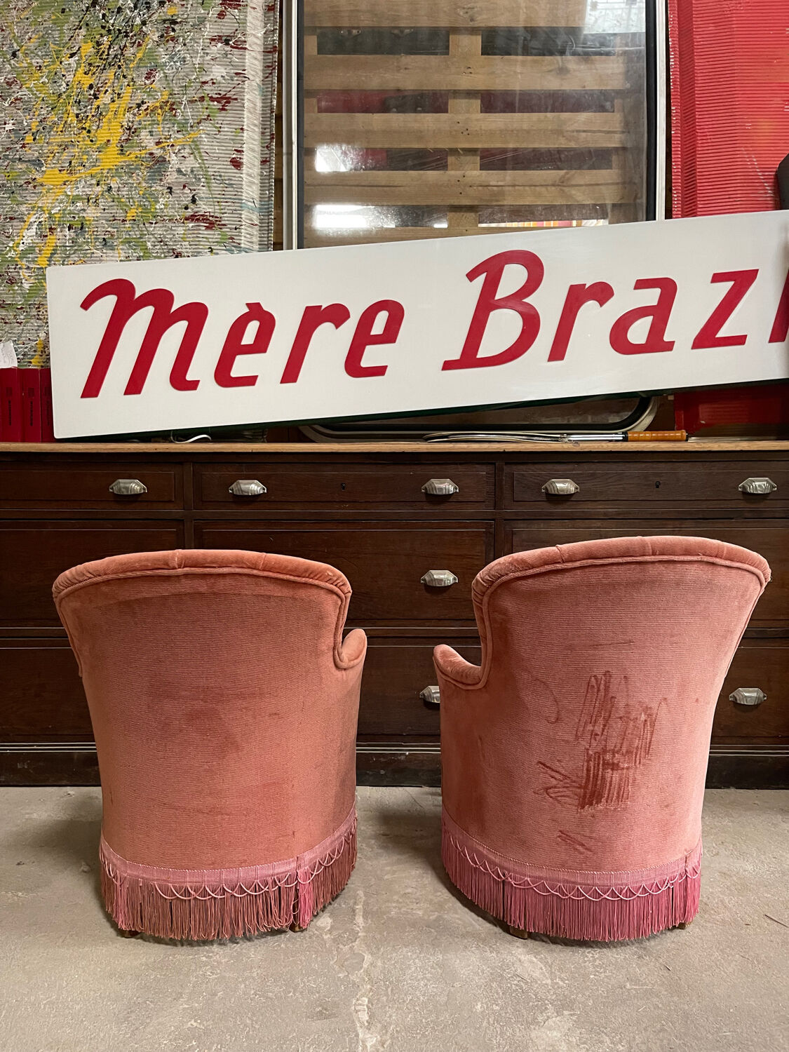 Pair of small powder pink toad armchairs