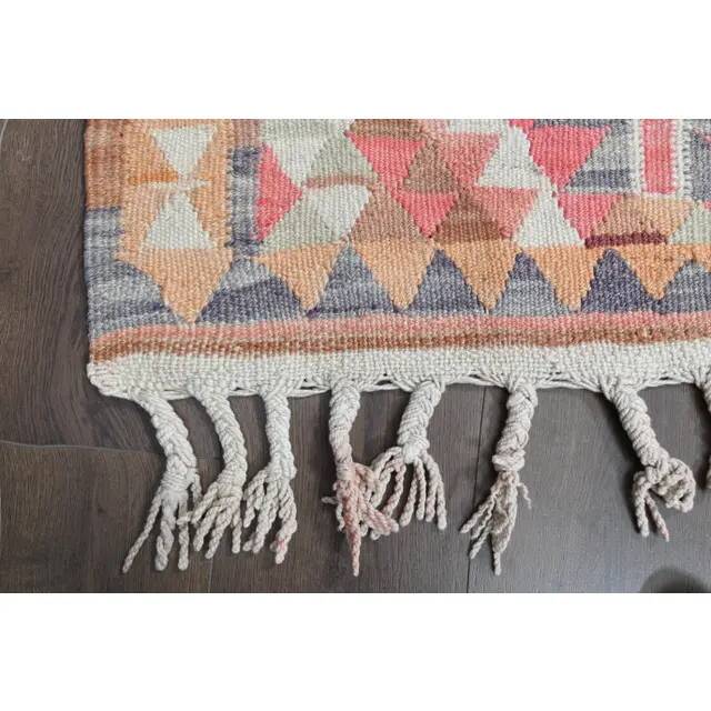 Orange Pink Turkish Oushak Vintage Handmade Wool Runner Rug  100x290