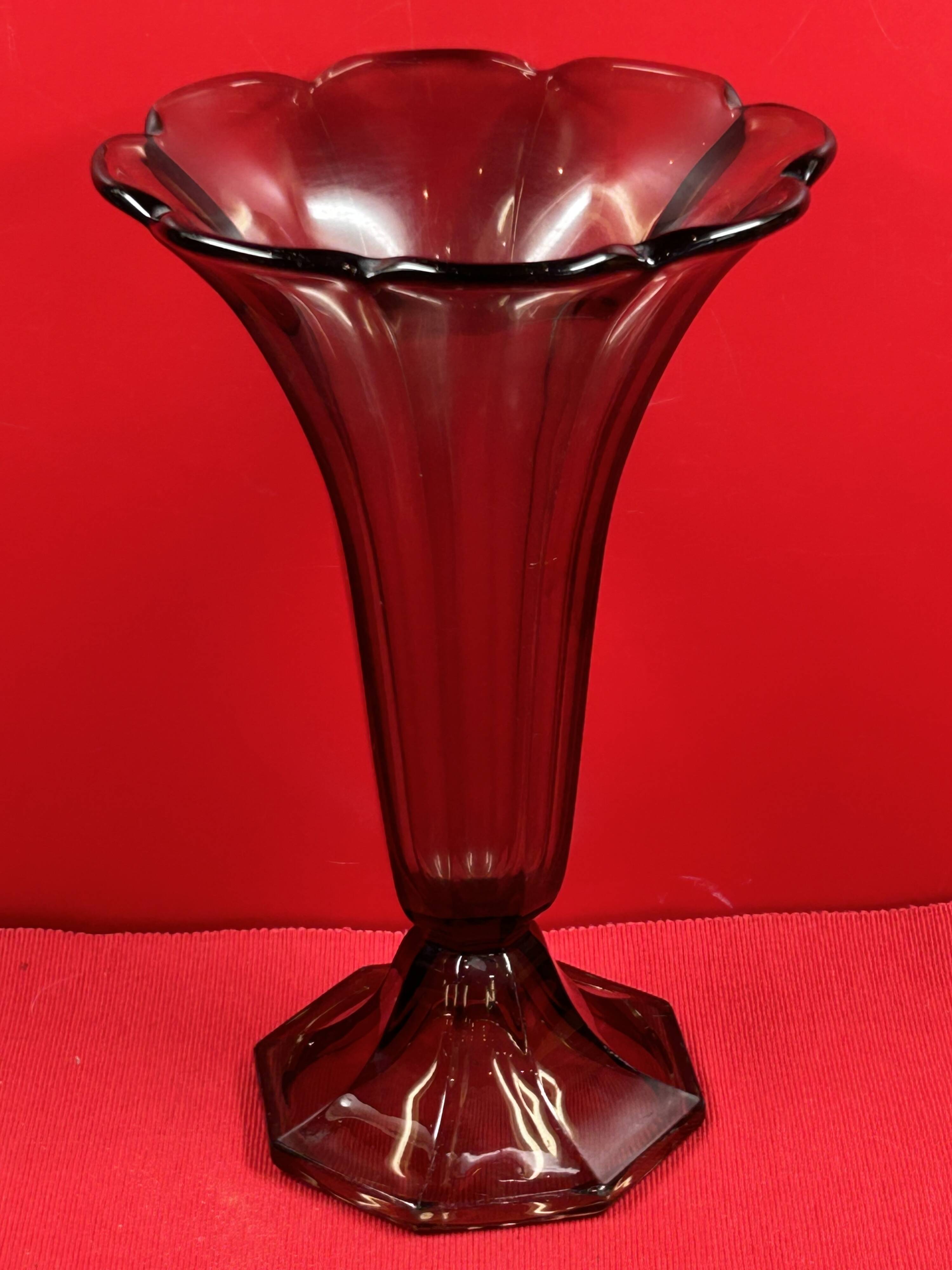 Grand vase cornet ferre fumé - superbe de couleur et d'état  30 cm "1970