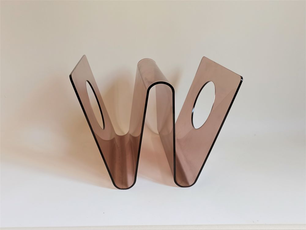 Smoked plexiglas magazine holder 70s