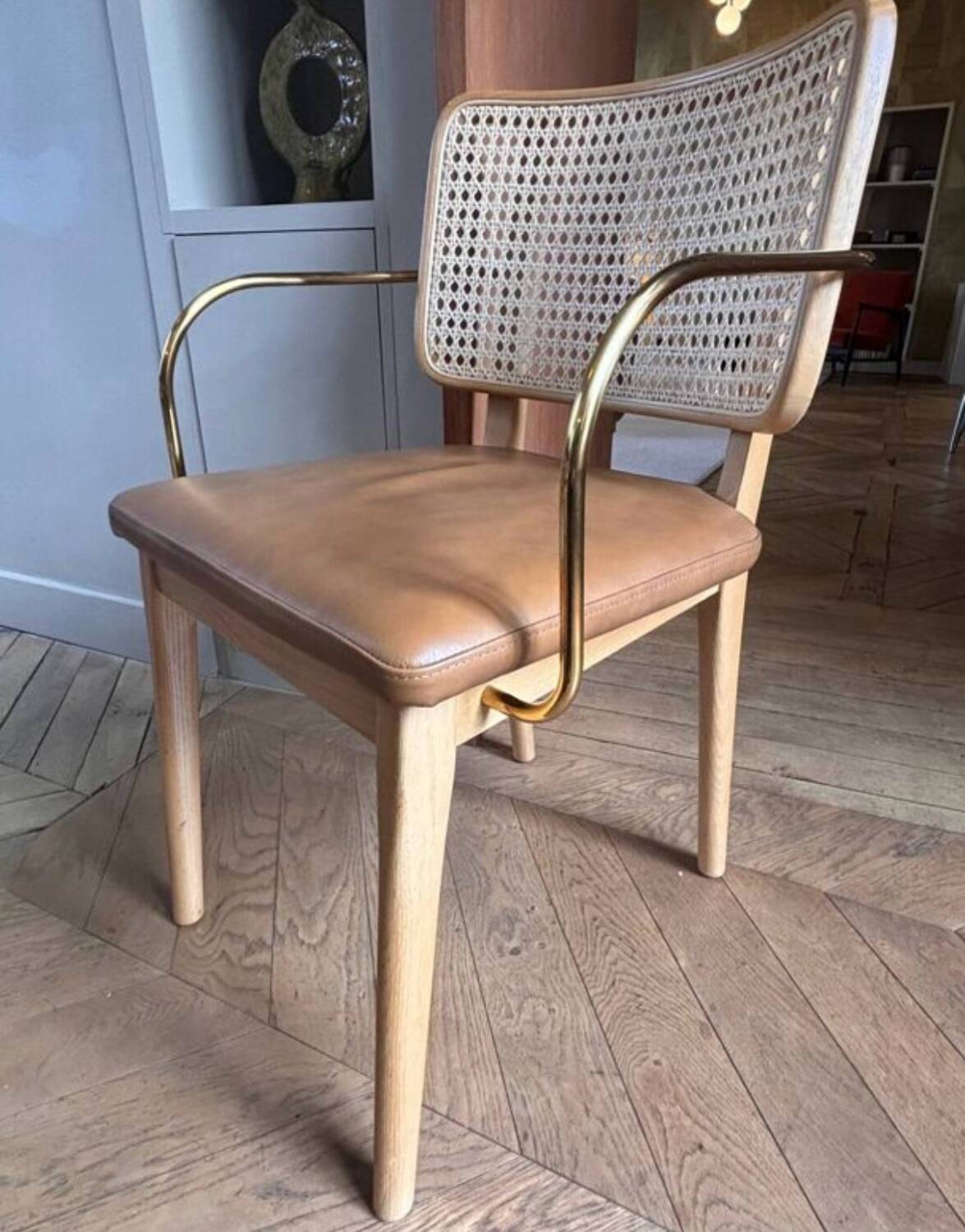 Red Edition cane chair in tobacco leather
