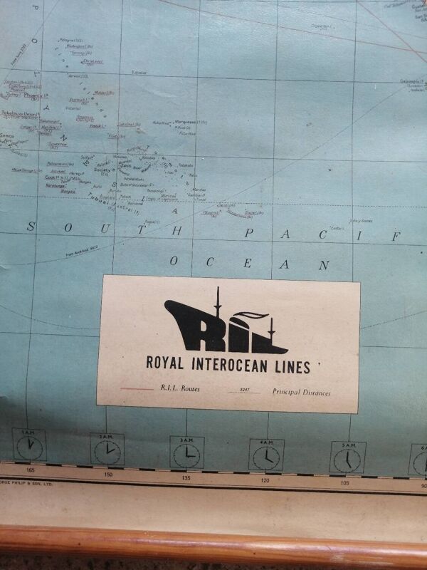 Ancien planisphère mappemonde Royal Interocean Lines