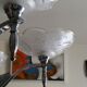 Lustre art déco en métal chromé et verre 6 bras de lumières