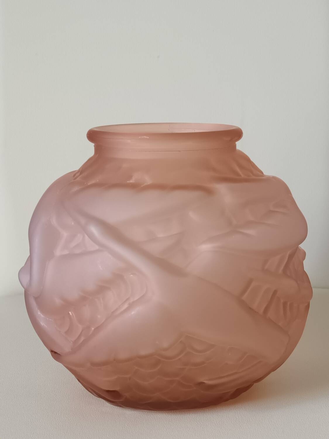 Art Deco pink glass round vase