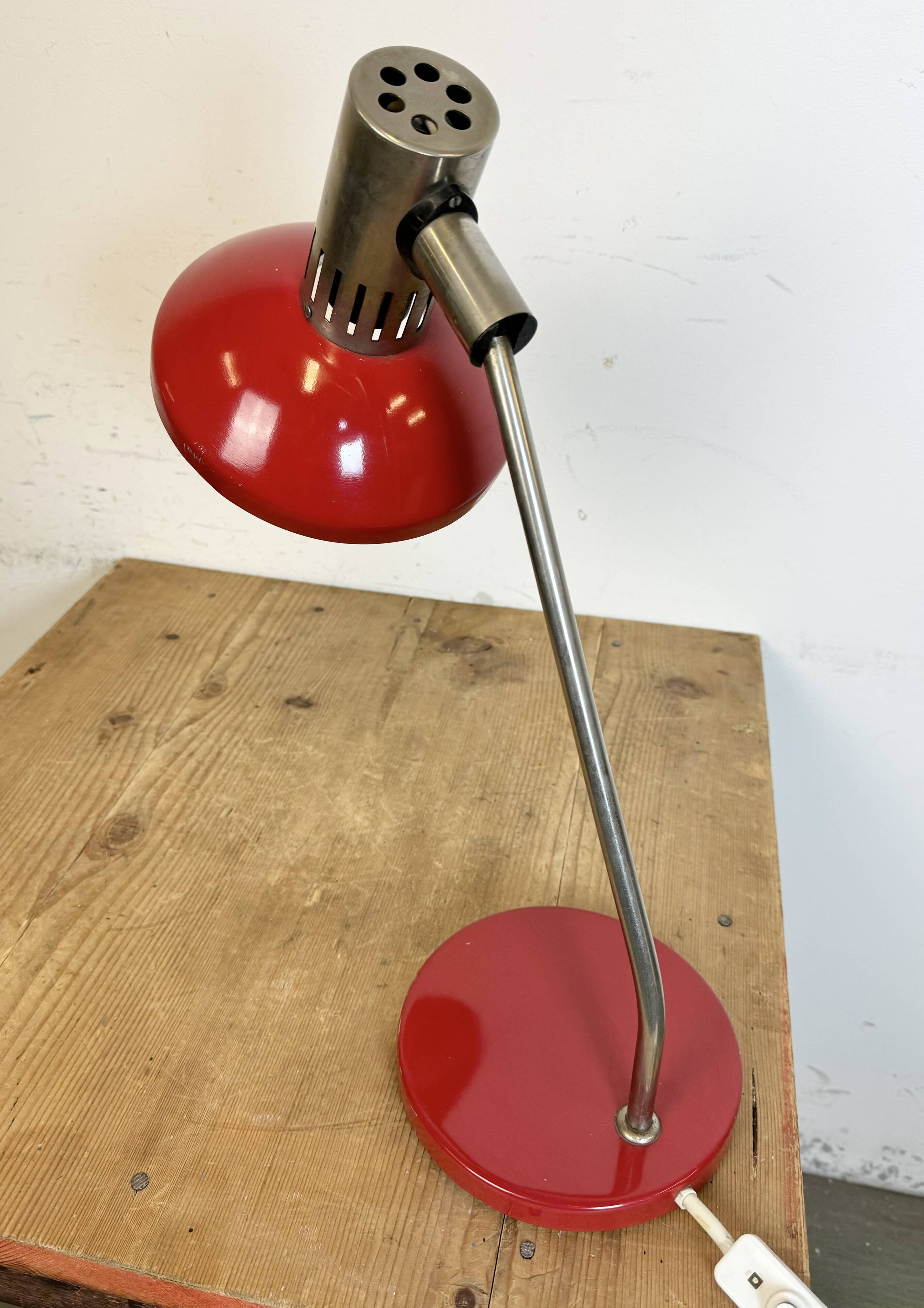 Vintage red east german table lamp from aka leuchten, 1970s