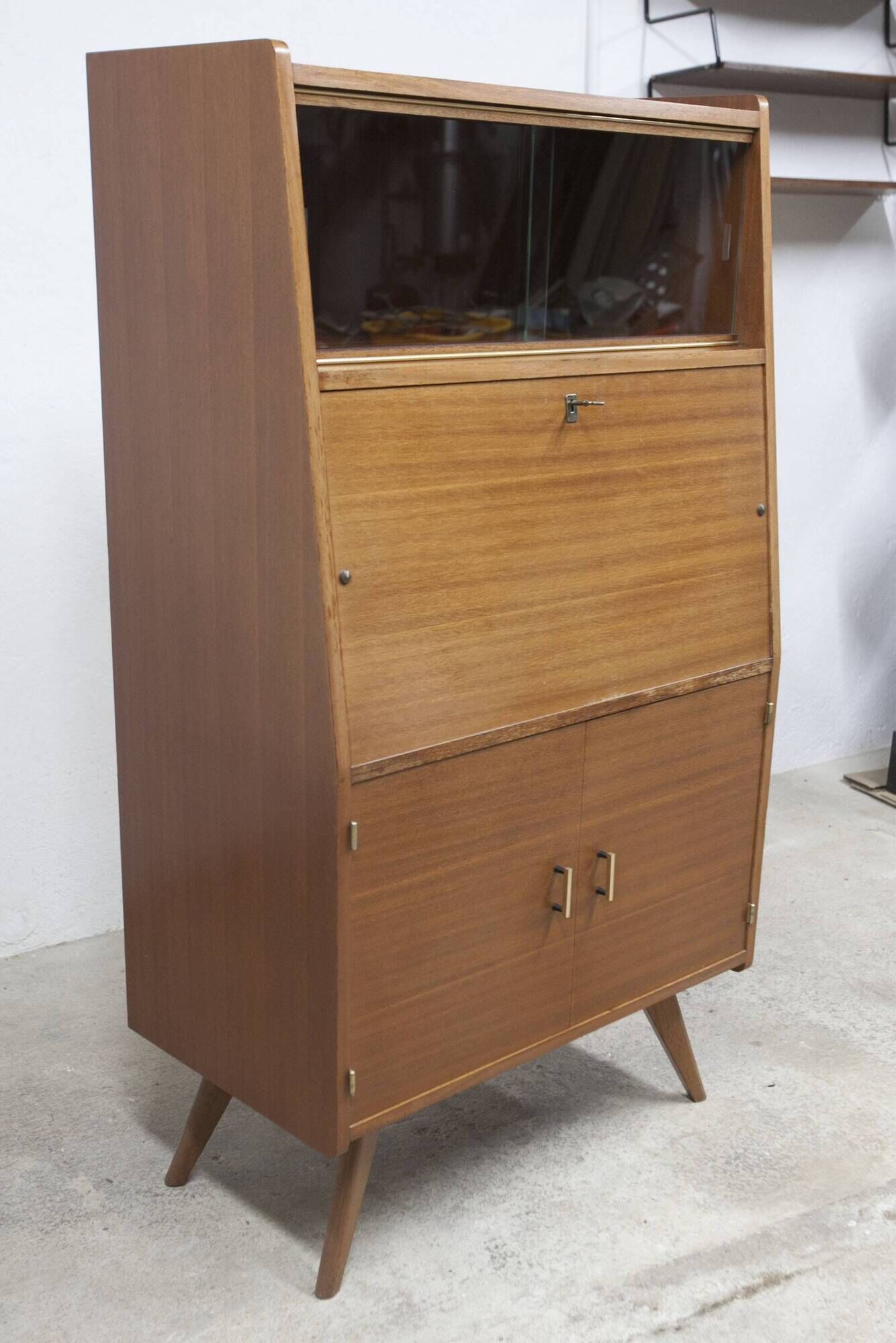 1960 Scandinavian secretary with teak compass feet and pastel yellow top