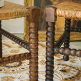 Pair of chairs corner fireplace turned beaded wood