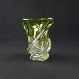 Val Saint Lambert crystal vase with a two-tone twisted shape, "Wave" model