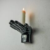 “Main” wall candle holders, black ceramic, France, 1980