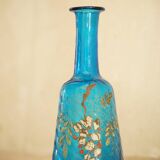 Legras blue enamelled glass carafe with wisteria decoration