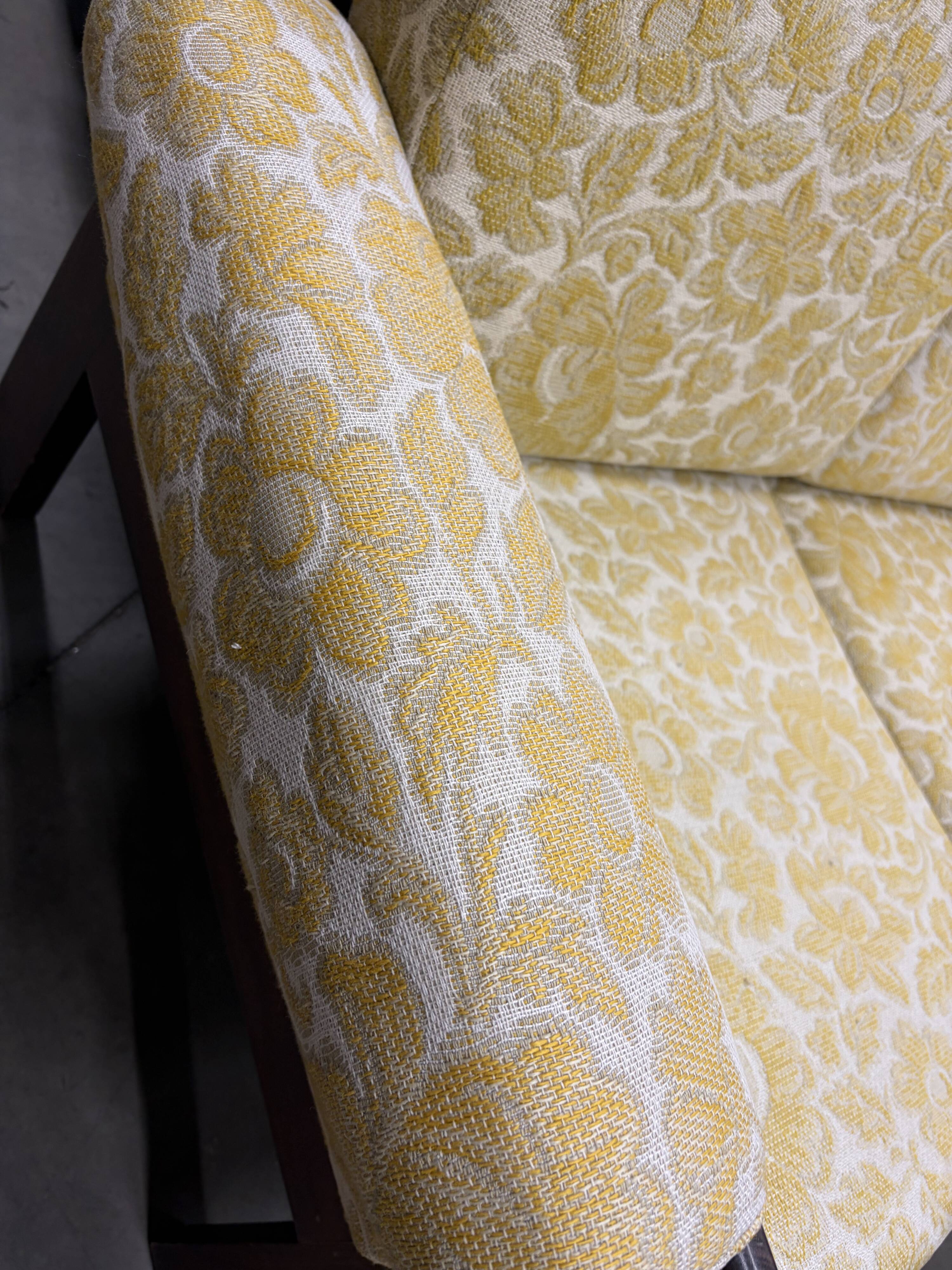 Vintage wooden sofa / armchair with yellow accent