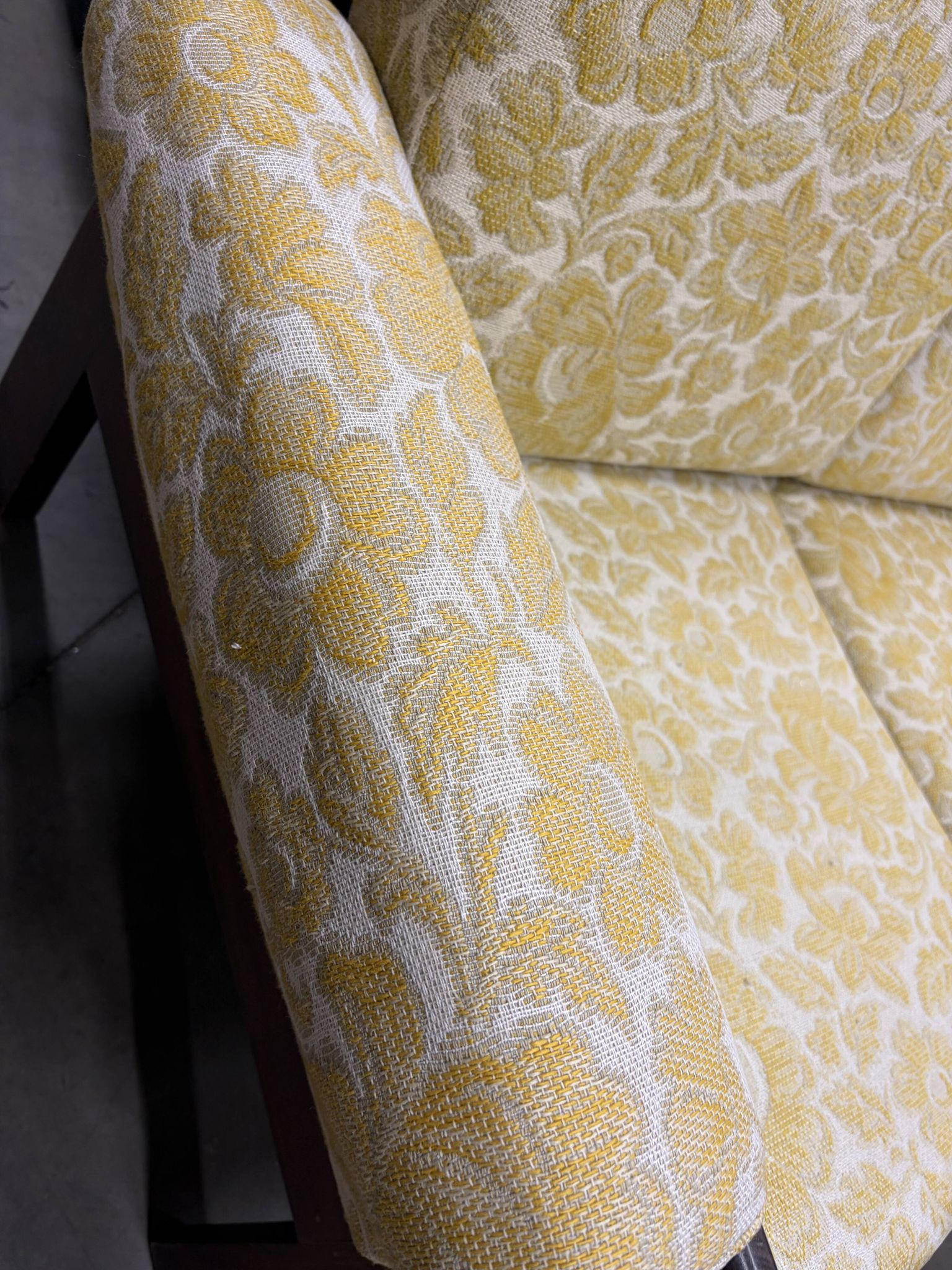 Vintage wooden sofa / armchair with yellow accent