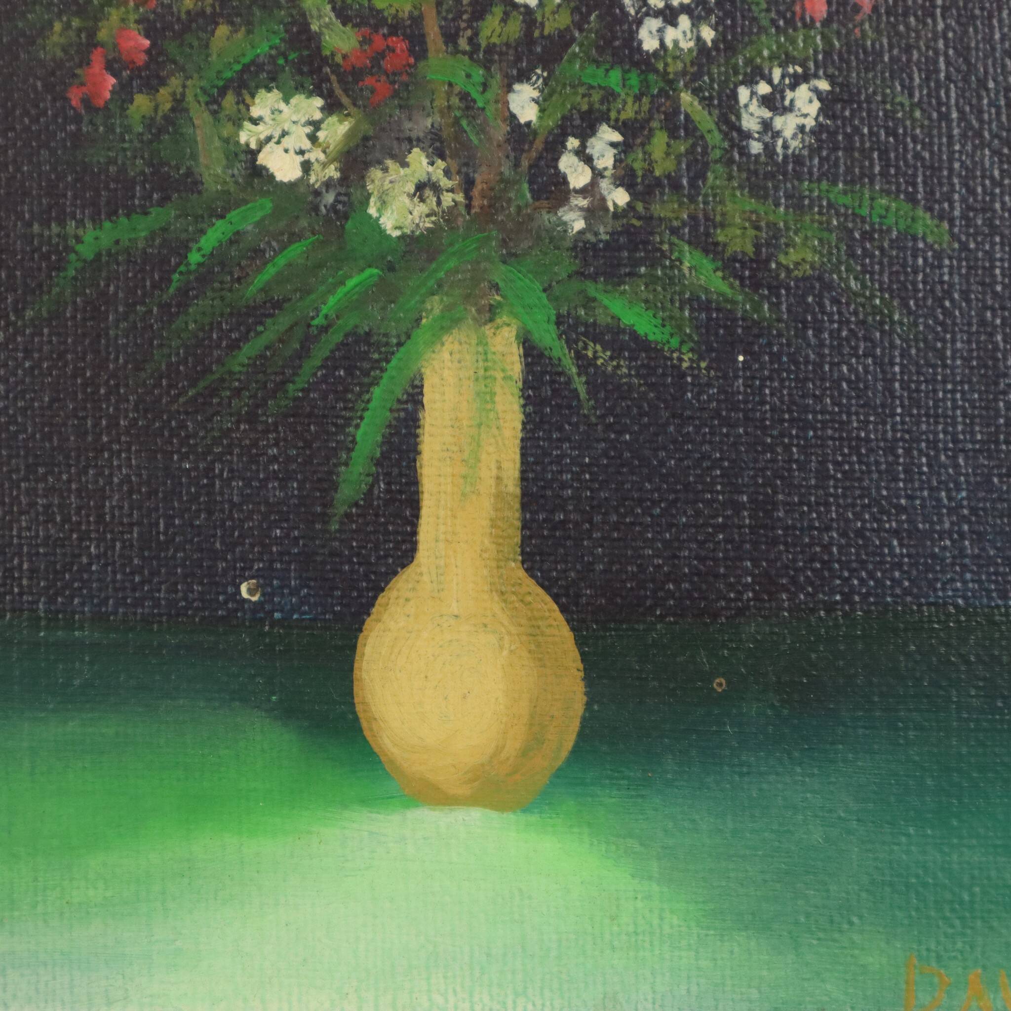 Small Still Life Flowers in a Vase Painting Marcel David 1980