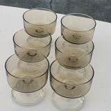 6 glasses of champagne two-tone brown and transparent vintage 1970