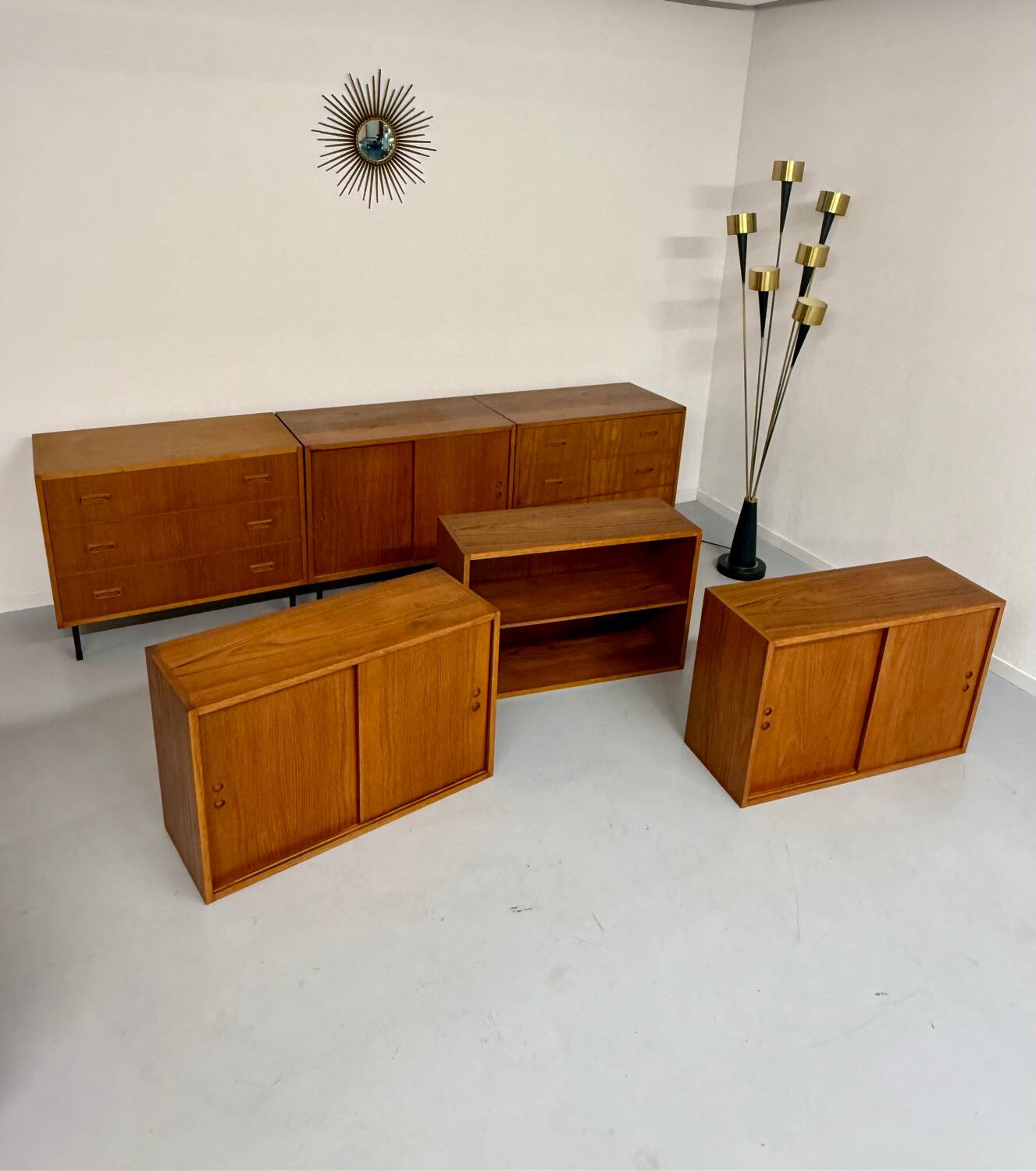 Antique 1950s vintage designer oak modular sideboard