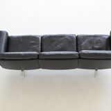 De Sede model DS-31 three-seat sofa black leather Switzerland 1970