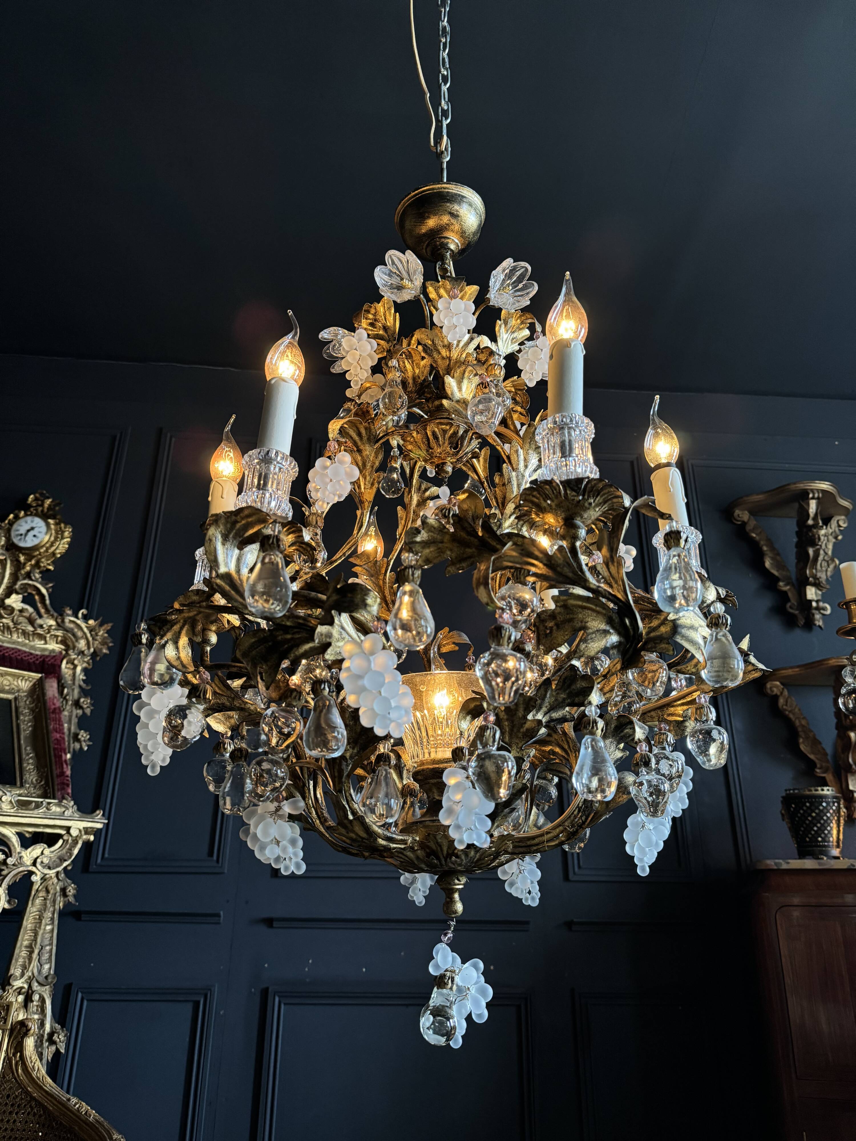 Bronze and Gold Metal Cage Chandelier from the 70s - 20th Century