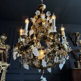 Bronze and Gold Metal Cage Chandelier from the 70s - 20th Century
