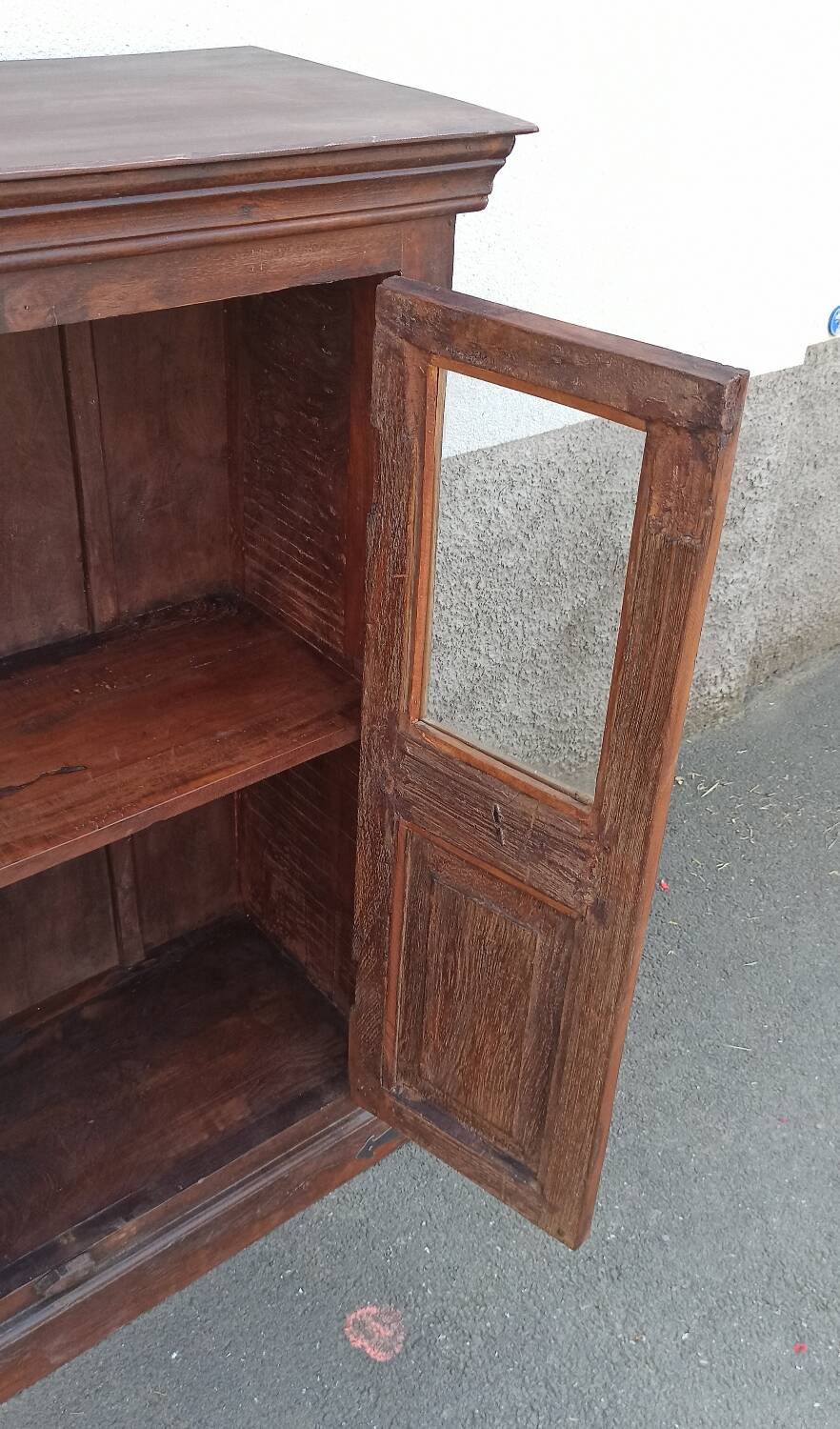 Small glass cabinet in old wood