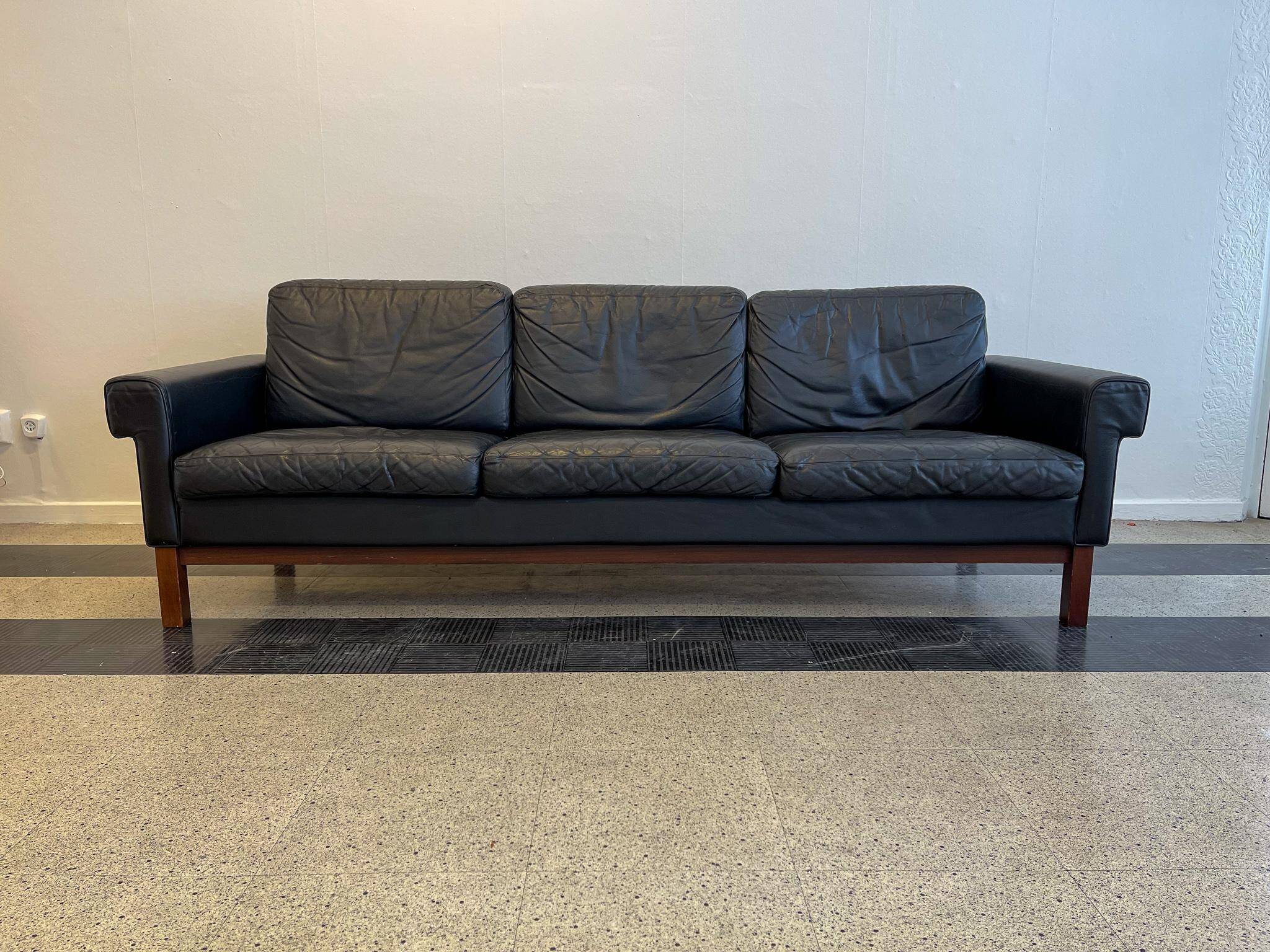 Midcentury leather and teak "Gotland" sofa, Ikea, Sweden, 1967