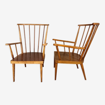 Paire de fauteuils en bois vintage Baumann modèle Éventail