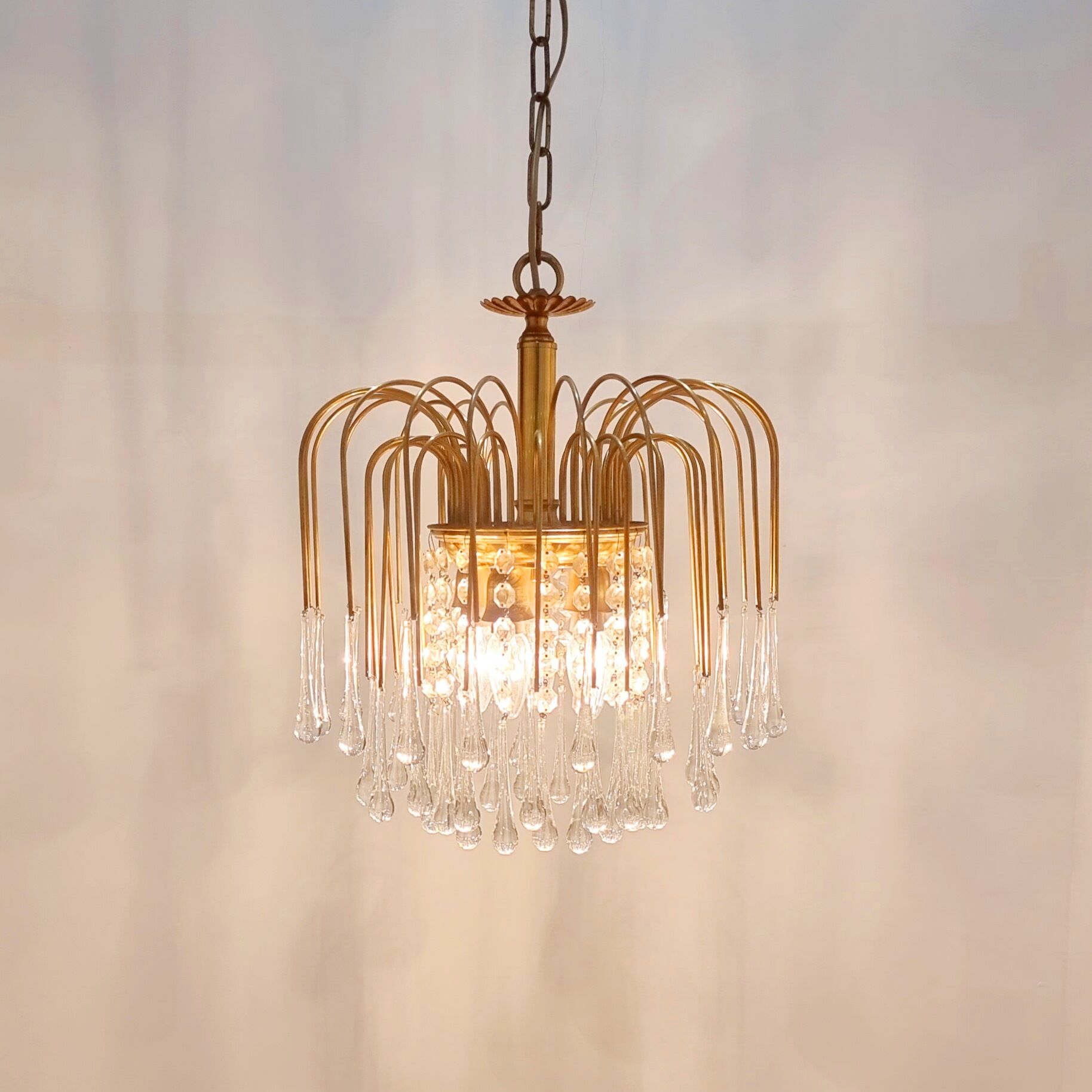 Murano glass & brass teardrop waterfall chandelier, italy, 1970s