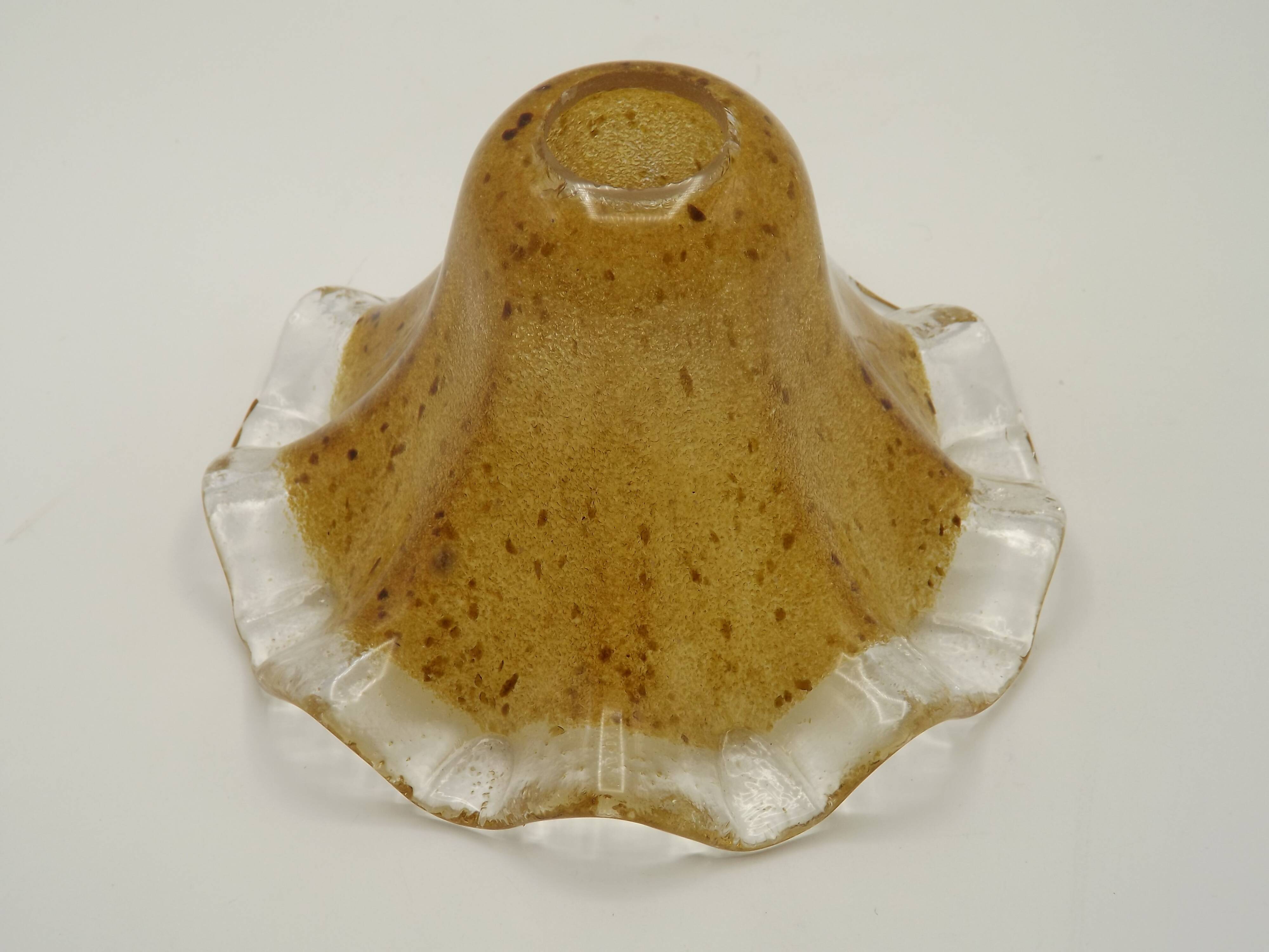 French vintage brown glass replacement shade with a clear frilled edge.