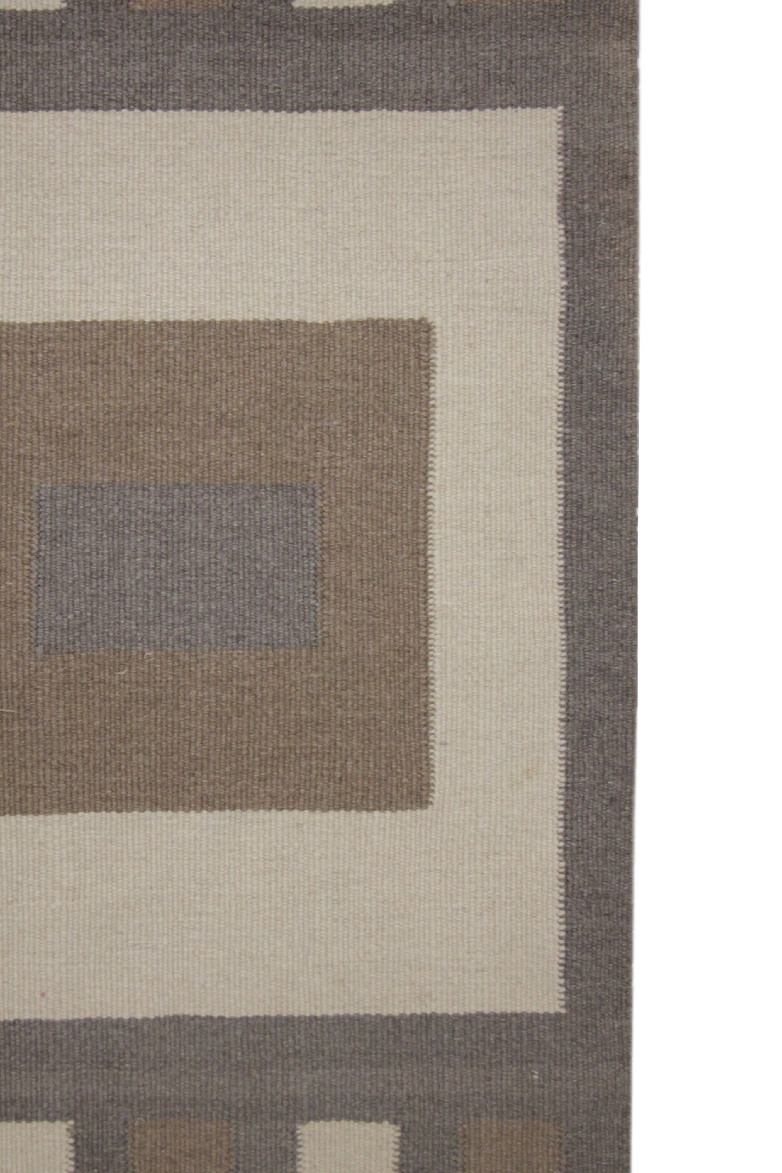 Handwoven Wool Door Mat Modern Brown Cream Rug- 61x91cm