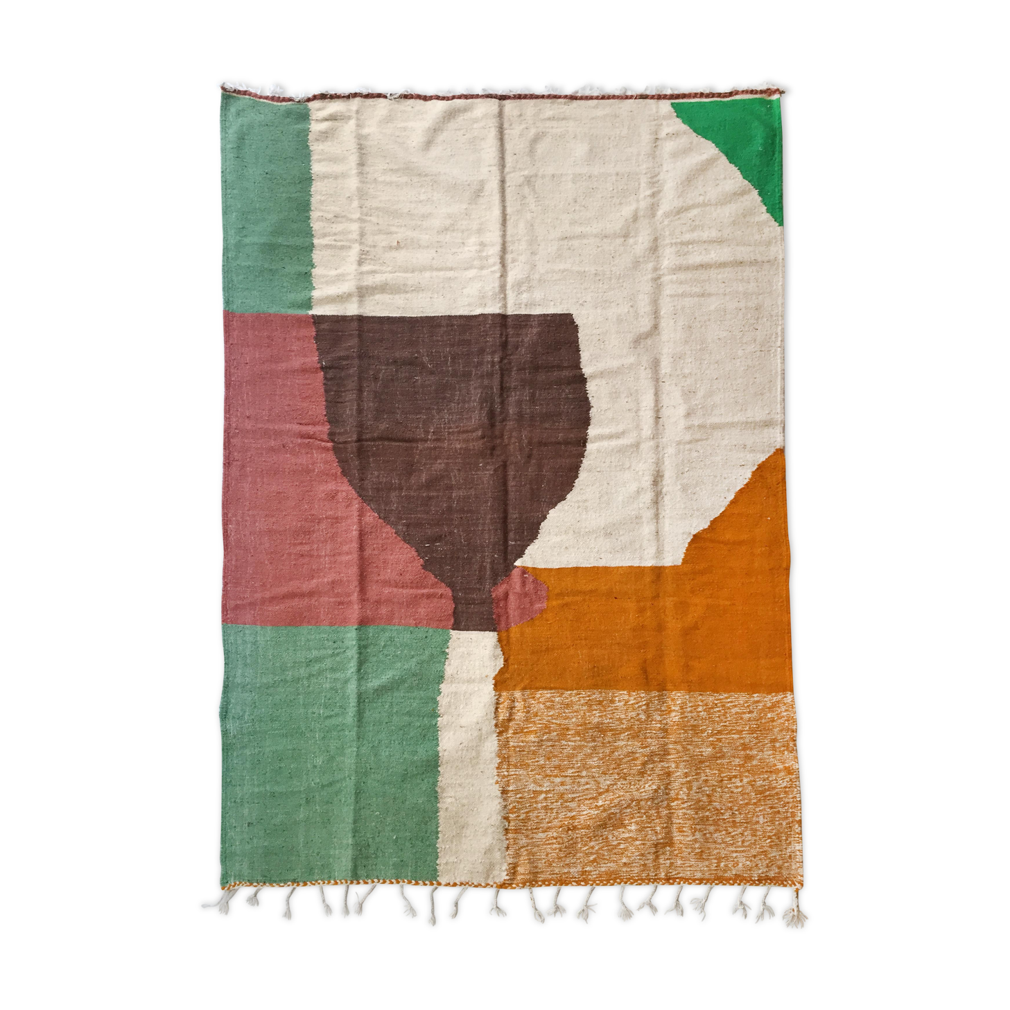 Moroccan Berber Kilim carpet ecru with colorful flats 284x184cm