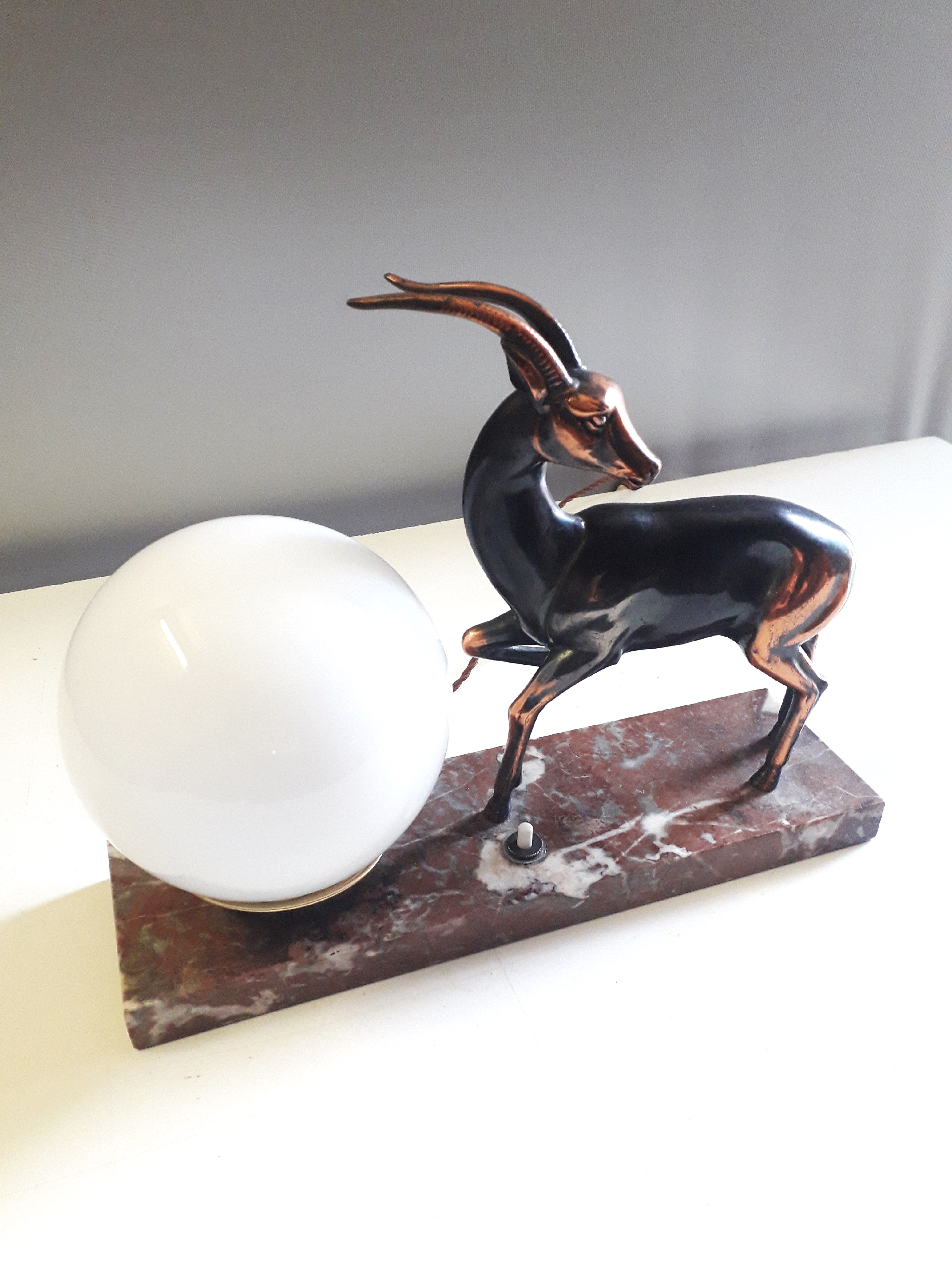 Art Deco table lamp - Copper antelope on marble - 1940